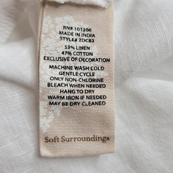 Soft Surroundings Tunic Size XL White Blue Trim Step Hem Pocket Linen Cotton - Picture 6 of 10